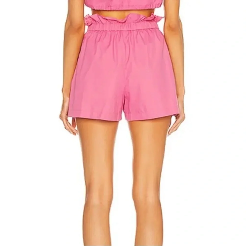Staud Pink Caterina High-Waisted Paper-bag Shorts in Wild Orchard